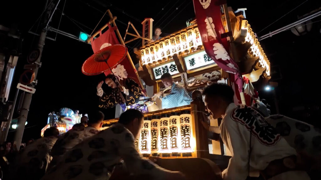 真壁祇園祭。新宿町山車ひょっとこ